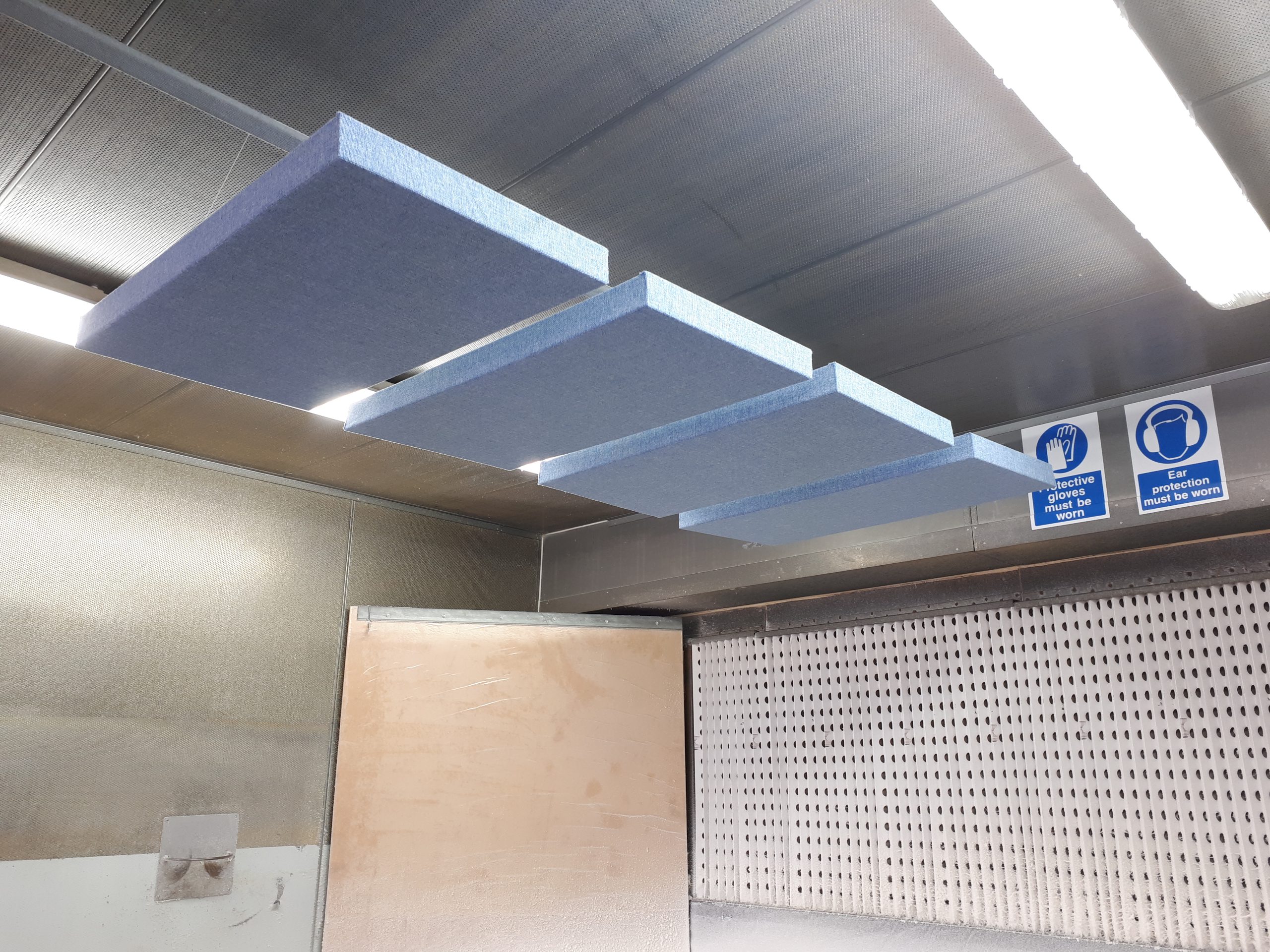 suspended acoustic fabric wrapped panels
