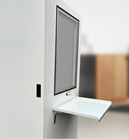 Audiology minibooth with demountable tray